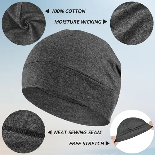 Vista 2 de Headshion Gorras de algodón con diseño de calavera para hombres y mujeres, paquete de 2 gorros ligeros para dormir, transpirables, forro para casco