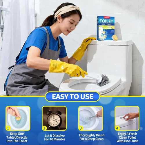 Vista 8 de Tabletas limpiadoras de inodoro, paquete de 24 unidades, potente eliminación de manchas, seguro para sépticos, aroma a limón, sin productos químicos