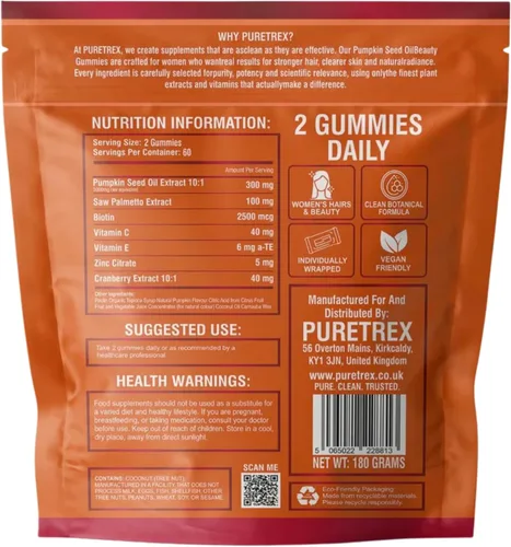 Vista 8 de Gomitas de belleza de aceite de semilla de calabaza 3000mg, palma enana americana, biotina 2500mcg, E