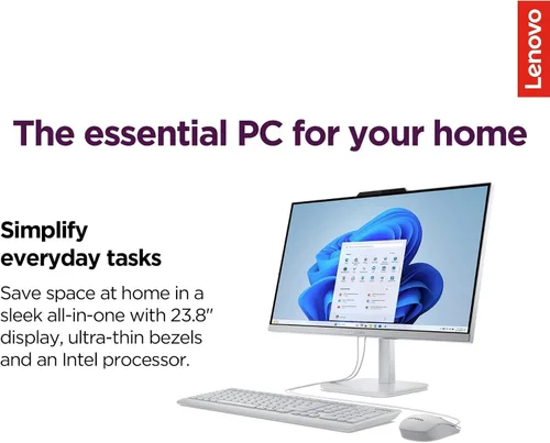 Vista 2 de Lenovo IdeaCentre Everyday Tasks - Computadora de escritorio Full HD de 24 pulgadas • Office 365 para la Web • Intel 4 núcleos • SSD de 256 GB • 16