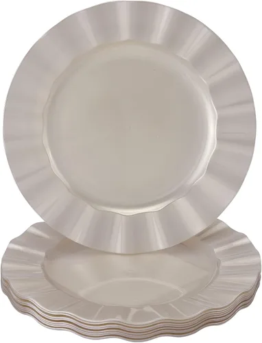 Vista 11 de Silver Spoons Platos de postre desechables 10 piezas Platos de plástico resistente Elegante aspecto fino de porcelana Velo, marfil
