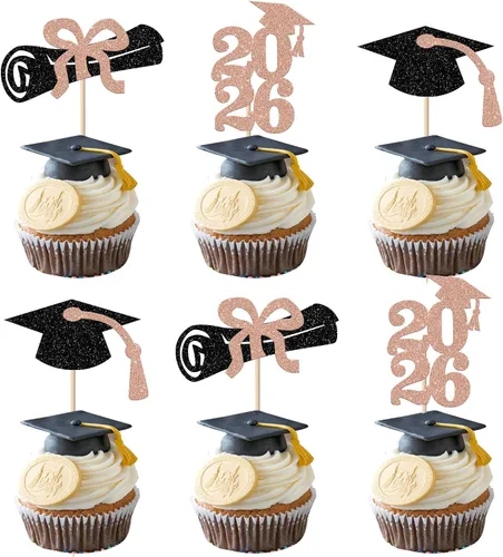 Vista 10 de Rsstarxi Paquete de 40 decoraciones para cupcakes Class of 2025 Congrats Grad 2025 Grad Cap Diploma Cupcake Picks Decoraciones para So Proud of You