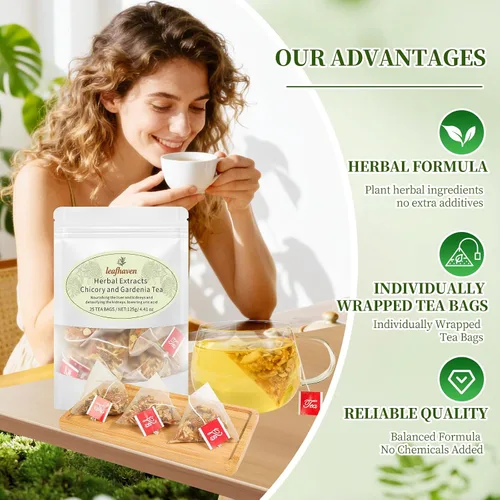 Vista 3 de Té de hierbas de achicoria y Gardenia, apoya el azúcar en la sangre, la digestión, el peso y el sueño, sin azúcar, sin cafeína, vegano, 0.18 oz*25