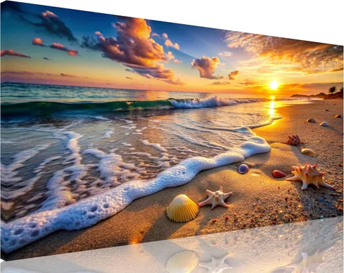 Vista 38 de TutuBeer 3 paneles de fotos de playa, arte de pared, diseño de mar azul, playa blanca al amanecer, imágenes impresas en lienzo, imágenes del océano