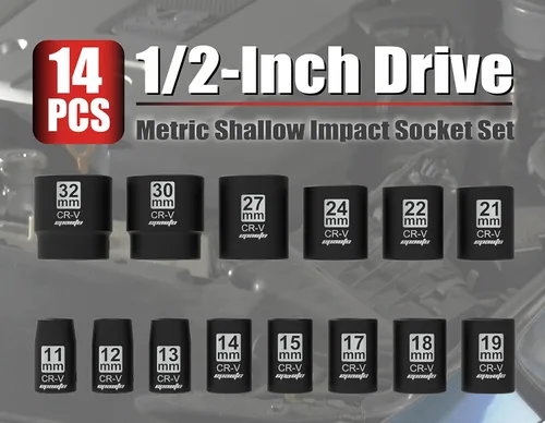 Vista 10 de EPAuto Juego de llaves métricas de impacto poco profundo de 1/2 pulgada, 6 puntos, 14 enchufes