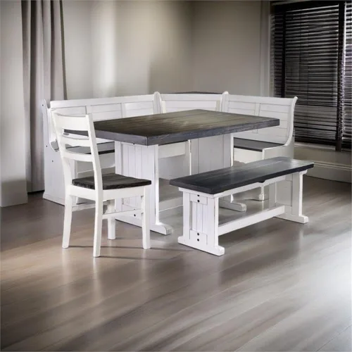 Vista 10 de Pemberly Row - Juego de rincón de desayuno de 4 piezas de madera estilo granja con almacenamiento oculto, asientos reversibles, ideal para espacios