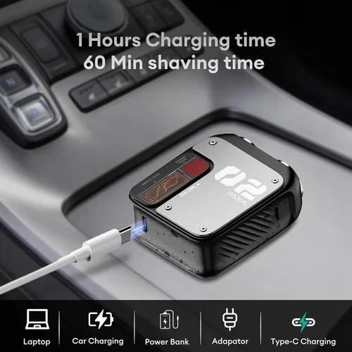 Vista 6 de PAXA Mini afeitadora eléctrica para hombres, maquinilla de afeitar eléctrica de 9000 rpm para hombres, afeitadora magnética de doble cabezal Gris