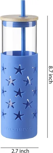 Vista 2 de Hyperspace Botella de agua de vidrio de 20 onzas con funda protectora de silicona y tapa de bambú, vasos de viaje con pajita, sin BPA
