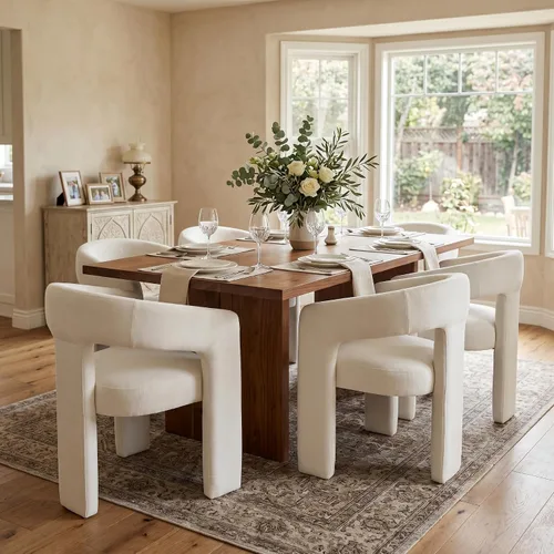 Vista 22 de Hyfirm Sillas de Comedor Modernas Tipo Barril Juego de 1, Cómoda Silla de Comedor de Acento Tapizada en Chenilla con Brazo para Cocina Sala de Estar