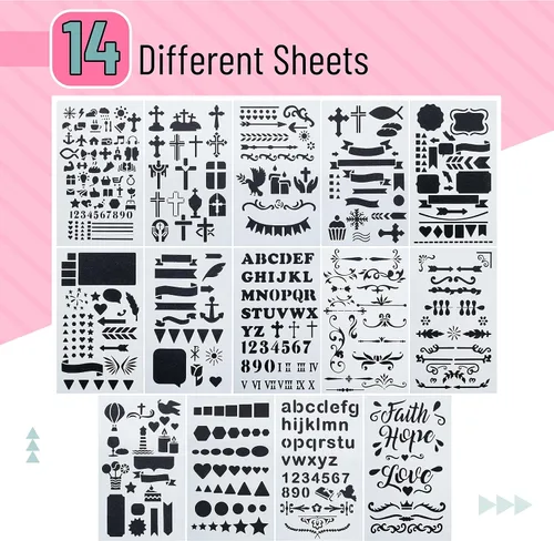 Vista 2 de Mr. Pen - Juego de plantillas para diario bíblico, 4.2 x 7 pulgadas, 14 hojas Plastic Stencils for Bible Study, Journals, Planners, Scrapbooking