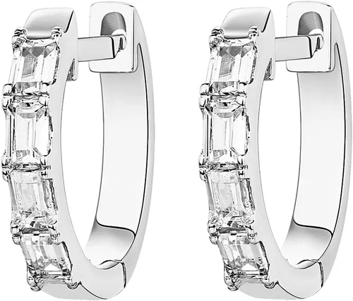 Vista 3 de PAVOI 14K Gold Plated Sterling Silver Post Pave Cubic Zirconia Huggie Hoop Earrings for Women