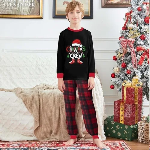 Vista 5 de WakeUple Pijamas de Navidad a juego para la familia, conjuntos de pijamas de Navidad clásicos rojos para mujeres, hombres, niños, perros y bebés