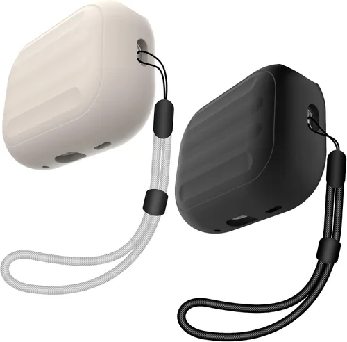 Vista 9 de Funda antipérdida para AirPods Pro (2ª generación), diseño de una pieza, carga inalámbrica, LED visible, cordón incluido (beige)