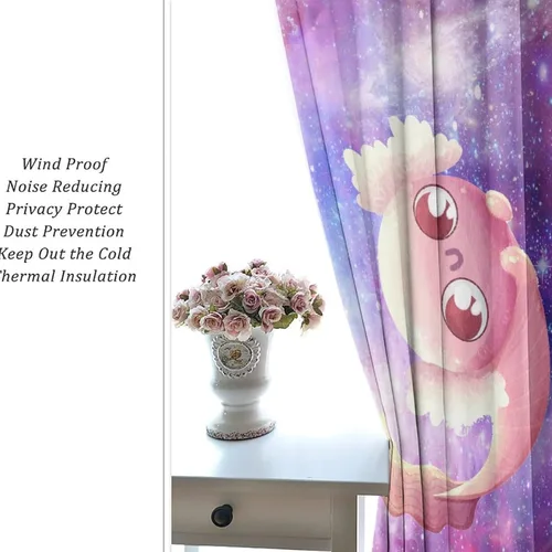 Vista 6 de Cortinas abstractas de ajolote con diseño de galaxia colorida y peces, con aislamiento térmico, oscurecimiento de habitación completa, para sala