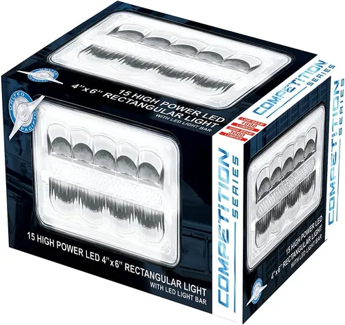 Vista 3 de United Pacific 9 LED de alta potencia 4" X 6" luz rectangular con barra de luz LED, 34125