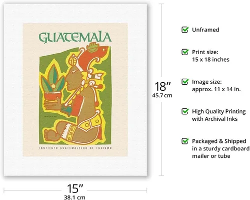 Vista 2 de Guatemala - Yum Kax Dios Del Maiz (señor del bosque) - Dios maya de las plantas y animales silvestres - Póster de viaje vintage c.1980s - Lienzo