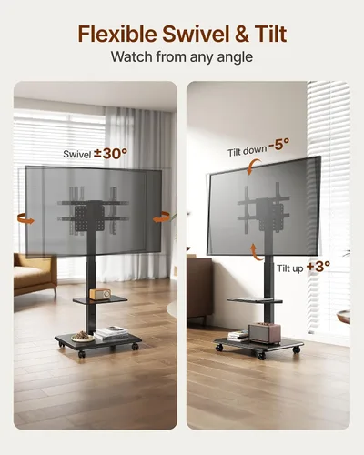 Vista 3 de Soporte de TV rodante con base de acero para televisores de 37 a 86 pulgadas hasta 50 kg, soporte móvil para TV con rotación, inclinación y giro