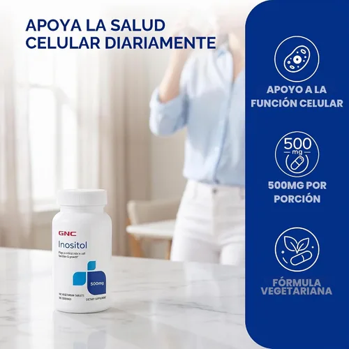 Vista 3 de GNC Suplemento de inositol de 500 mg, apoya la función celular y el crecimiento, 100 porciones