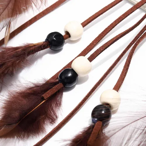 Vista 3 de Outyua Thurquoise Bohomian - Tocado de plumas largas de plumas gitanas nativas de pavo real, diadema ajustable de plumas