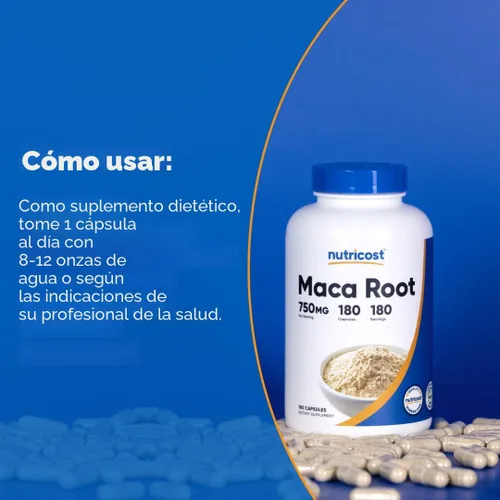 Vista 7 de Nutricost Cápsulas de raíz de maca (Lepidium meyenii) 750 mg, 180 cápsulas, 180 porciones Lepidium meyenii