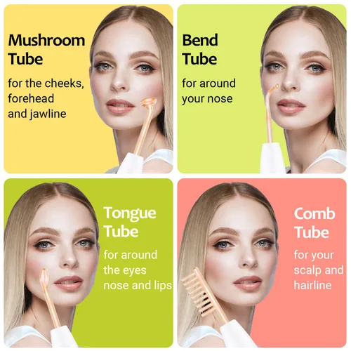 Vista 3 de Uaike - Varita facial de alta frecuencia, portátil, de mano, de alta frecuencia, con 4 tubos de vidrio naranja, dispositivo de varita facial