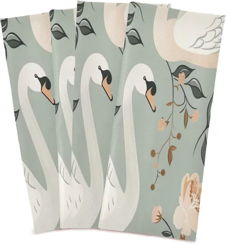 Vista 2 de GAIREG Swans and Retro Floral Dish Rag Set, 28x18 Inches Absorbent Printed Hand Towels, Set of 6