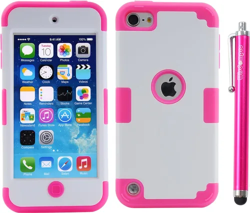 Vista 2 de Wisdompro Funda para iPod Touch 7, para iPod Touch 6, para iPod Touch 5, 3 en 1 híbrida de silicona suave y policarbonato duro Funda protectora