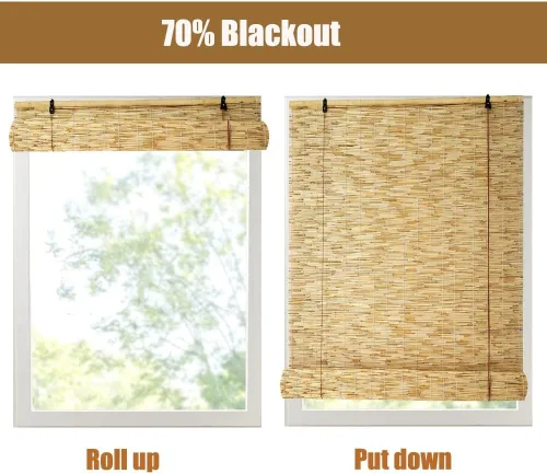 Vista 4 de Persianas de bambú sin cordones para ventana, para patio, interior/exterior, cortinas enrollables de junco, cortinas enrollables de bambú natural