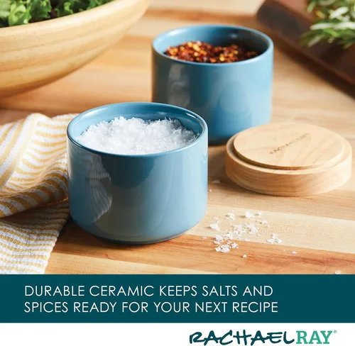 Vista 3 de Rachael Ray Ceramics - Juego de cajas apilables para especias y condimentos con tapa, 2 piezas, azul agave