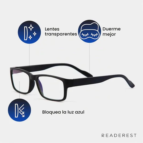 Vista 2 de Readerest - Lentes para lectura con bloqueo de luz azul, bisagras de resorte, protección UV Negro