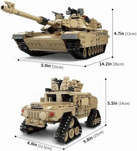 Vista 7 de M1A2 Abrams - Juego de construcción de tanques, modelo militar moderno a escala 1:28 con figuras de soldado, tanque 2 en 1 y vehículo blindado
