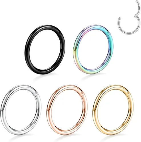 Vista 7 de PEAKLINK - Piercing de aro para la nariz de 20 g, 18 g, 16 g, 14 g, 12 g, 10 g, 8 g, de acero inoxidable con bisagras, segmento sin uniones