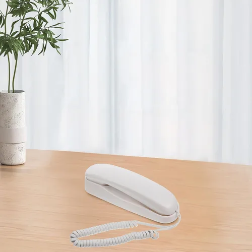 Vista 5 de Angoily Mini teléfono con cable de montaje en pared para el hogar, oficina, hotel, teléfono decorativo para el hogar con material estable, diseño