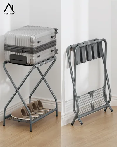 Vista 6 de LR-GY-2 - Portaequipajes plegable con estante de almacenamiento, soporte de equipaje de metal para habitación de invitados, dormitorio, hotel LR-GY-2