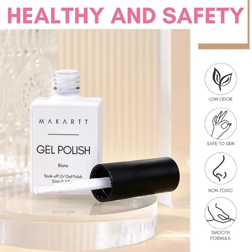 Vista 5 de Makartt - Esmalte de uñas en gel blanco de 15ml, gel Soak Off Blanc para luz UV LED, arte de uñas DIY, diseños de manicura, uso en salón y en casa