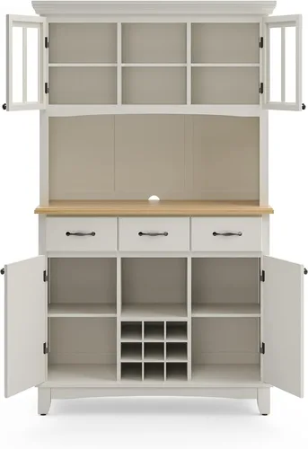 Vista 10 de Homestyles Buffet de Buffets Servidor Blanco Roto con Hutch y Tapa de Madera Natural