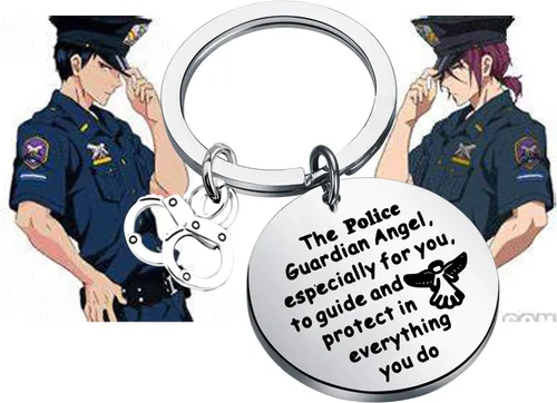 Vista 6 de FEELMEM Llavero de oración de policía, regalo de oficial de policía, ángel de la guarda proteger, llavero militar, regalo para marido de parte