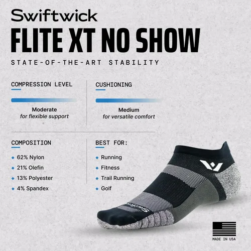Vista 3 de Swiftwick - Calcetines antideslizantes para correr FLITE XT invisibles, calcetines de golf, máxima estabilidad Negro