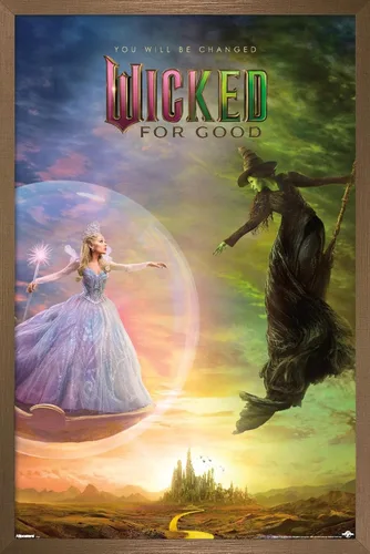 Vista 14 de Wicked: For Good (2025) - Póster de pared de una hoja de burbujas, 22.4 pulgadas de largo x 14.7 pulgadas de ancho, versión enmarcada de madera
