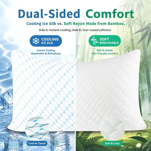 Vista 2 de VAINOC - Almohadas de espuma viscoelástica tamaño estándar, conjunto de 2, almohada firme de enfriamiento ajustable para dormir de lado, espalda