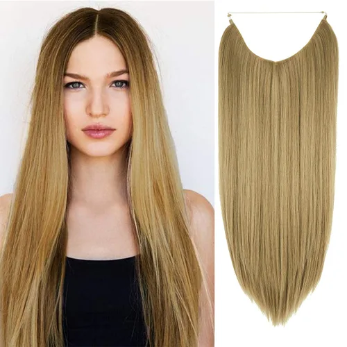 Vista 9 de Extensión de cabello rubio ceniza, rizado, largo, sintético, postizo de cabello rubio, 18 pulgadas, 4.2 oz, con diadema de alambre invisible