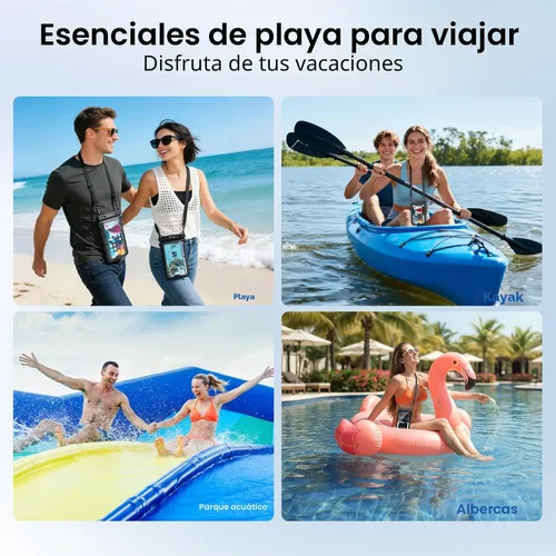 Vista 7 de Niveaya Bolsa impermeable para teléfono con doble espacio - 2 unidades, funda impermeable con cordón para iPhone 16/15/14/13/12 Pro Max hasta 8.3