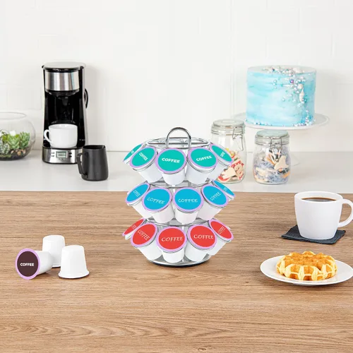 Vista 3 de Restaurantware - Soporte para cápsulas de café de 6.69 x 6.69 x 8.66 pulgadas, organizador de cápsulas de café de hierro para 27 K-Cup, cajón