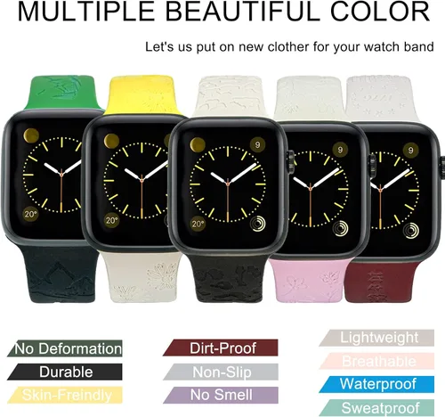 Vista 7 de 2 correas grabadas compatibles con Apple Watch Band 1.732 in 1.575 in 1.772 in, correa deportiva de silicona para mujeres y niñas, correa deportiva