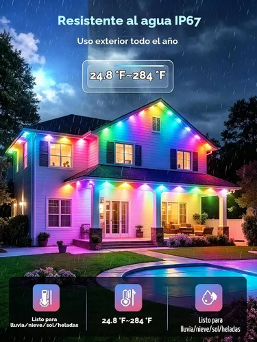 Vista 4 de Luces Permanentes para Exteriores, Luces de Navidad Inteligentes para Exteriores con IC+RGB 20 LED, Iluminación de Aleros Impermeable IP67 con 213