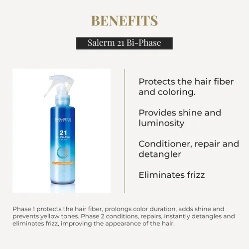 Vista 3 de SALERM - Acondicionador Bifase 21 Bifase - 6.4 fl oz - Acondicionador sin enjuague - Protege el cabello contra el sol, el cloro y la sal