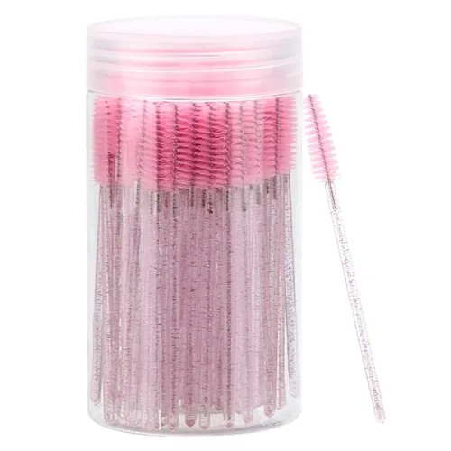 Vista 15 de 100 piezas de varitas de rímel desechables, cepillos espirales de cejas de cristal para extensiones de pestañas, cepillos de pestañas negros