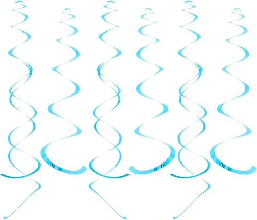 Vista 8 de Fumwase Decoraciones de remolinos para fiestas, decoración de remolinos colgantes de papel de aluminio dorado brillante para techo, serpentina