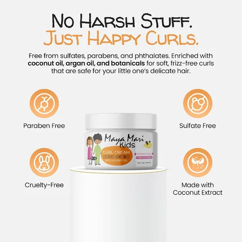 Vista 5 de MAYA MARI Crema para rizos para niños, crema definidora con aceite de coco para niños pequeños y bebés, domina el encrespamiento en cabello rizado