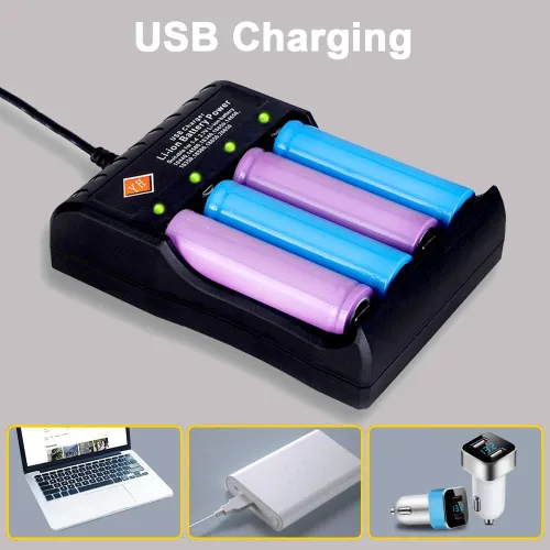 Vista 5 de Swanlake Cargador de batería universal de iones de litio de 4 ranuras, cabezal de carga USB, inteligente, automático y rápido